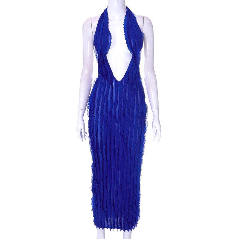 Women's Wave Pattern Chest Wrap Tied Dress by GJG Denim