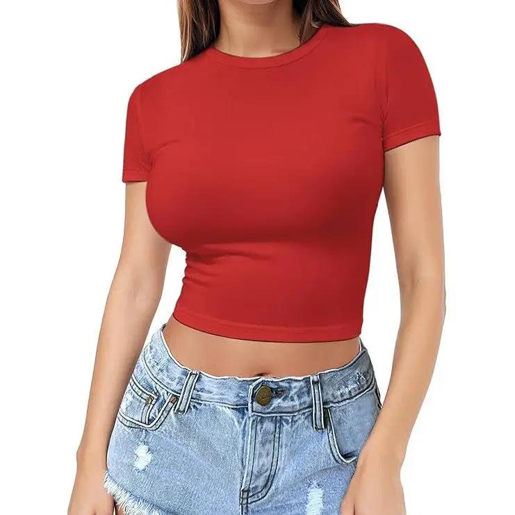 Womens Midriff-baring T-Shirt, Sassy Summer Pullover Top by GJG Denim