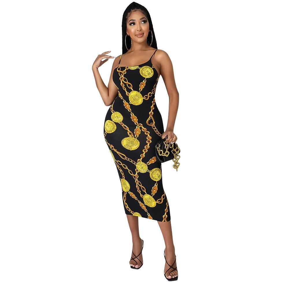 Fashion Sexy Digital Print Suspender Dress by GJG Denim