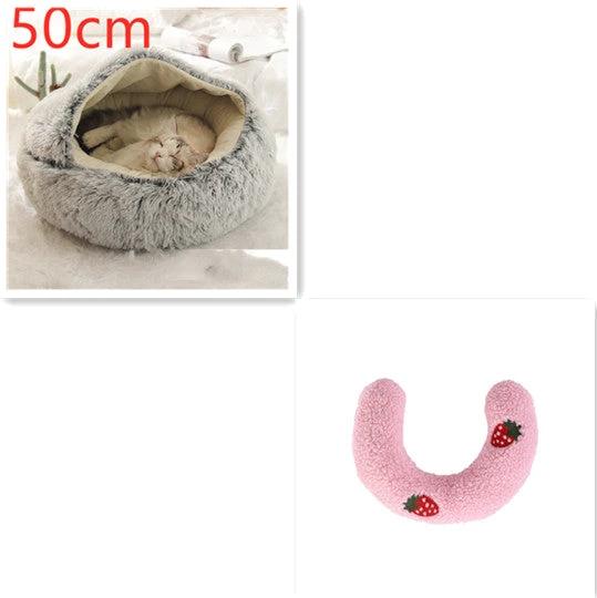 2 In 1 Dog And Cat Bed Pet Winter Bed Round Plush Warm Bed House Soft Long Plush Pets Bed Pet Products by GJG Denim