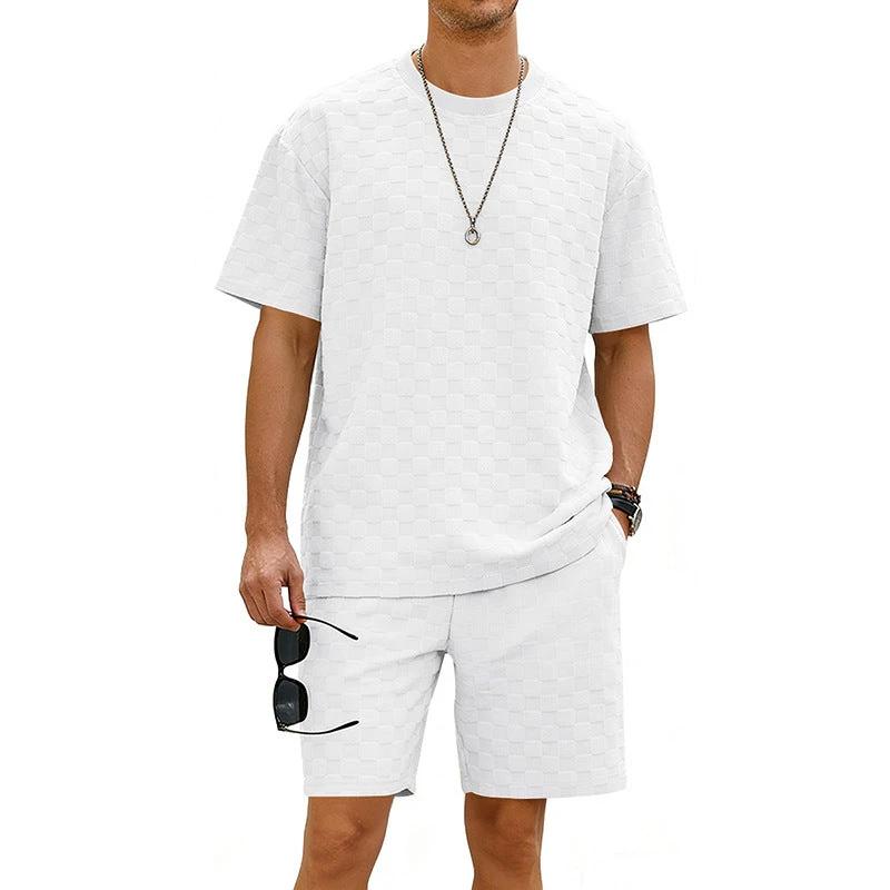 Checkered Mens Short-sleeve T-shirt And Casual Shorts Set by GJG Denim