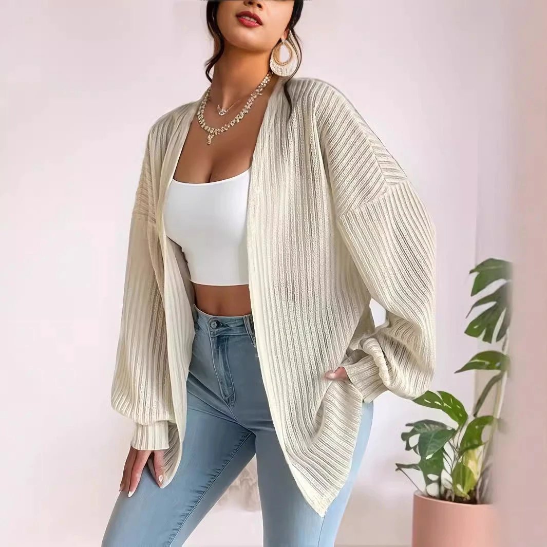 Knitted Cardigan Wide Shoulder Long Sleeve Top by GJG Denim