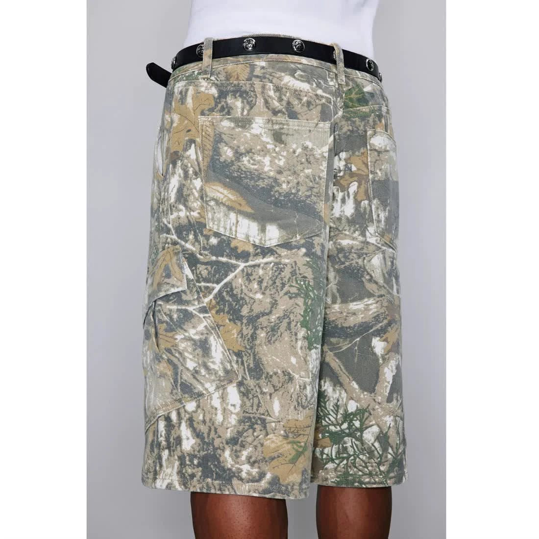 Retro Distressed Branch Camouflage Workwear Shorts by GJG Denim