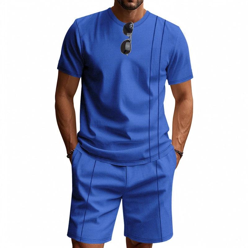 Men's Crew-Neck Short-Sleeve T-Shirt And Shorts Set by GJG Denim