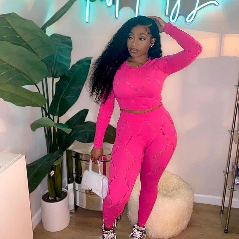 Women's Hollow-out Ripped High Waist Tight Pants Casual Sports Suit by GJG Denim