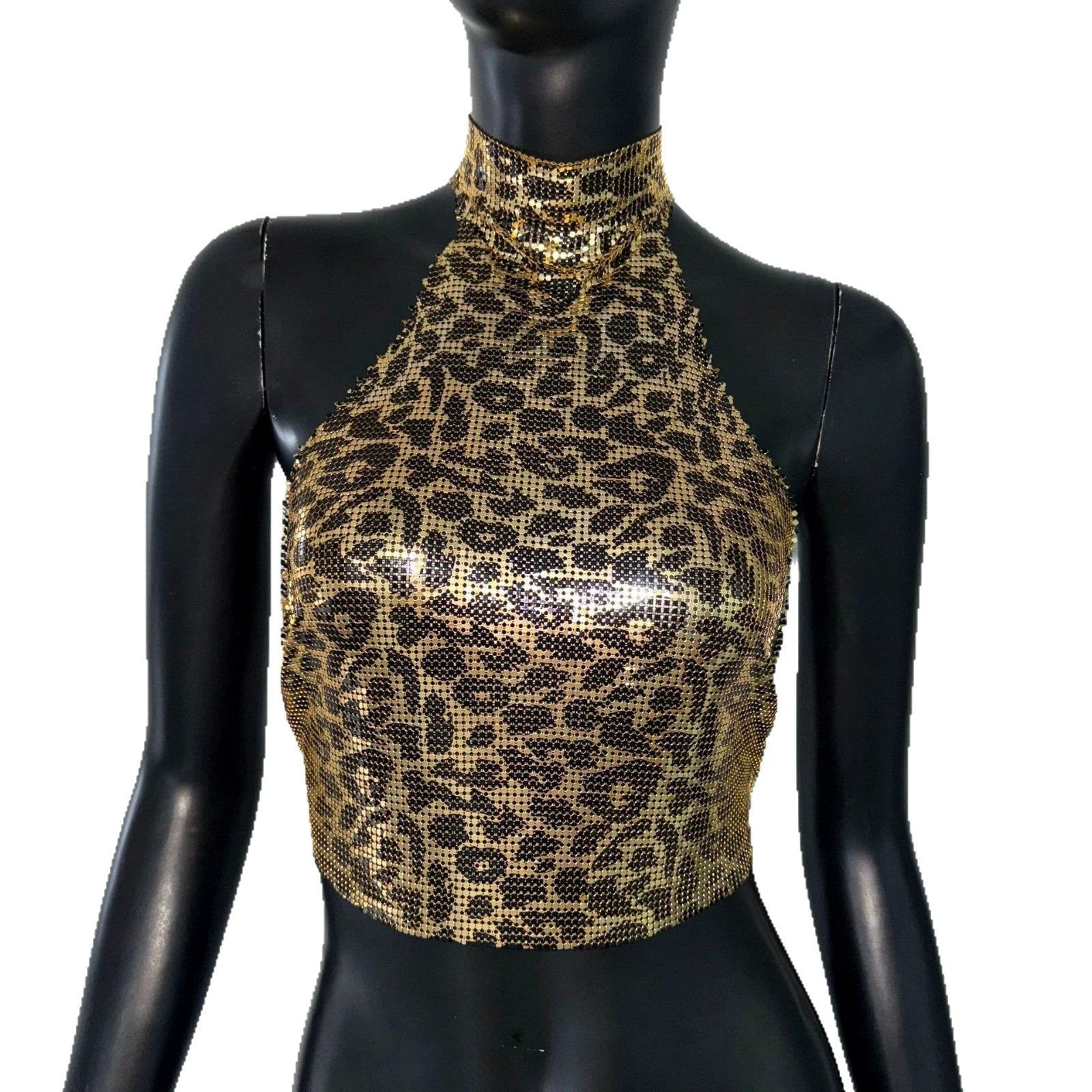 Leopard Print Vest Halter Sequin Sling Women by GJG Denim