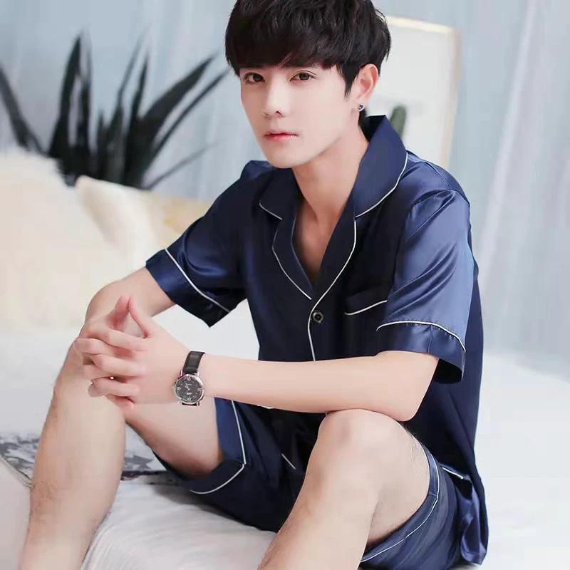 Men's Short-sleeved Cardigan Shorts Pajamas by GJG Denim