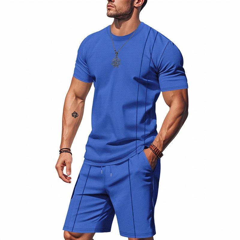 Men's Crew-Neck Short-Sleeve T-Shirt And Shorts Set by GJG Denim