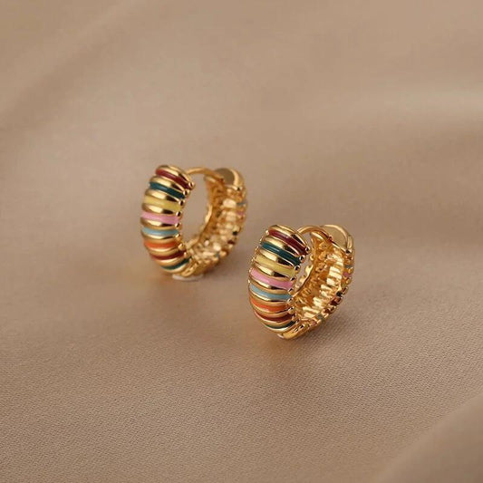 Retro Colorful Stripes Hoop Earrings Elegant Women's Light Luxury High-end Sense by GJG Denim