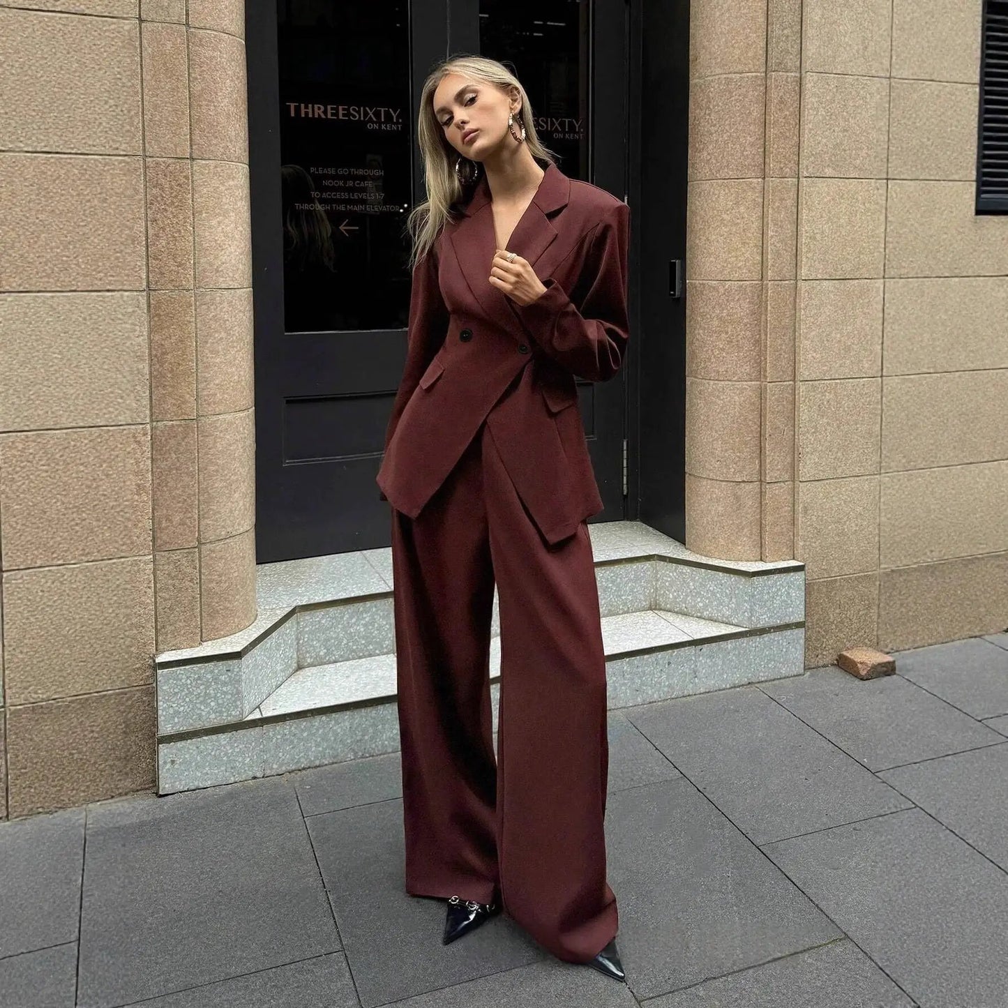 Women's Suit Wid -leg Pants Two-piece Set by GJG Denim
