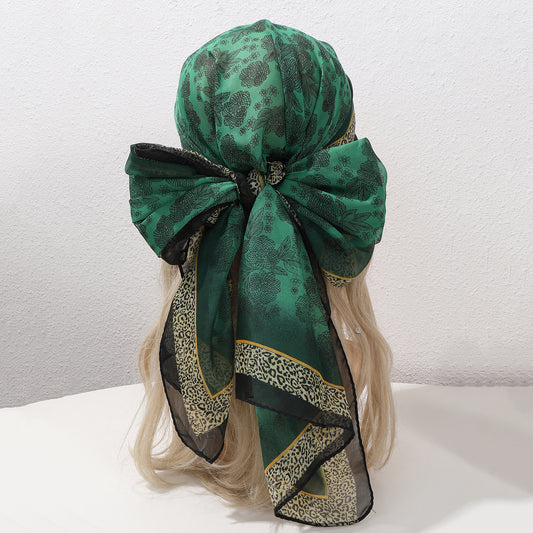 Full-patterned Flower Leopard-print Border Chiffon Soft 150-thread Scarf, Fashionable And Luxurious Style, Suitable For Daily Wear, Business Or Casual Wear In Spring And Summer. by GJG Denim