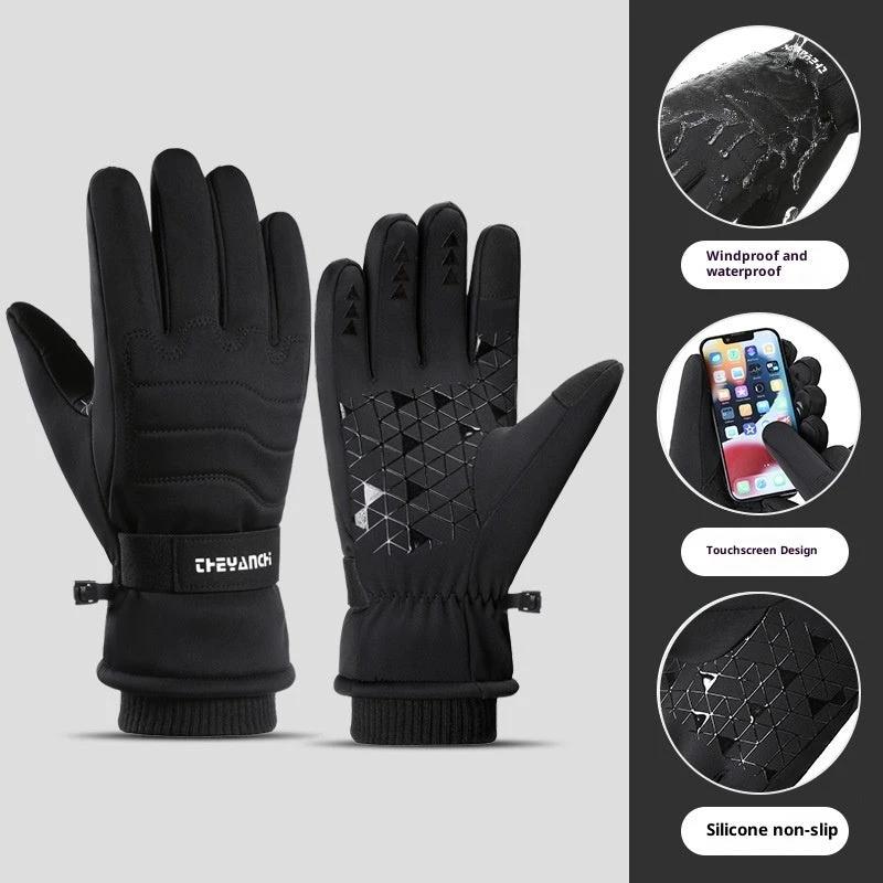 Fleece-lined Thick Waterproof And Cold-resistant Gloves by GJG Denim
