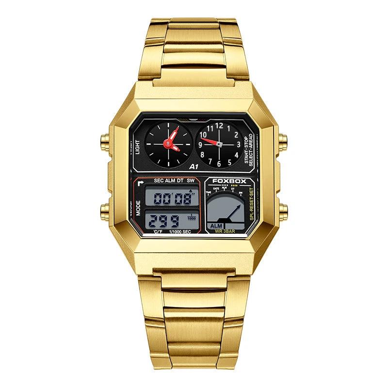 Dual Display Multifunctional Waterproof Alarm Clock Luminous Sports Watch For Men by GJG Denim