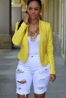 Fashion High Waist Ripped Denim Shorts For Women by GJG Denim