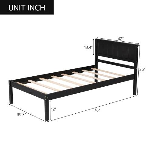 Platform Bed Frame With Headboard, Wood Slat Support, No Box Spring Needed,Twin, Espresso by GJG Denim