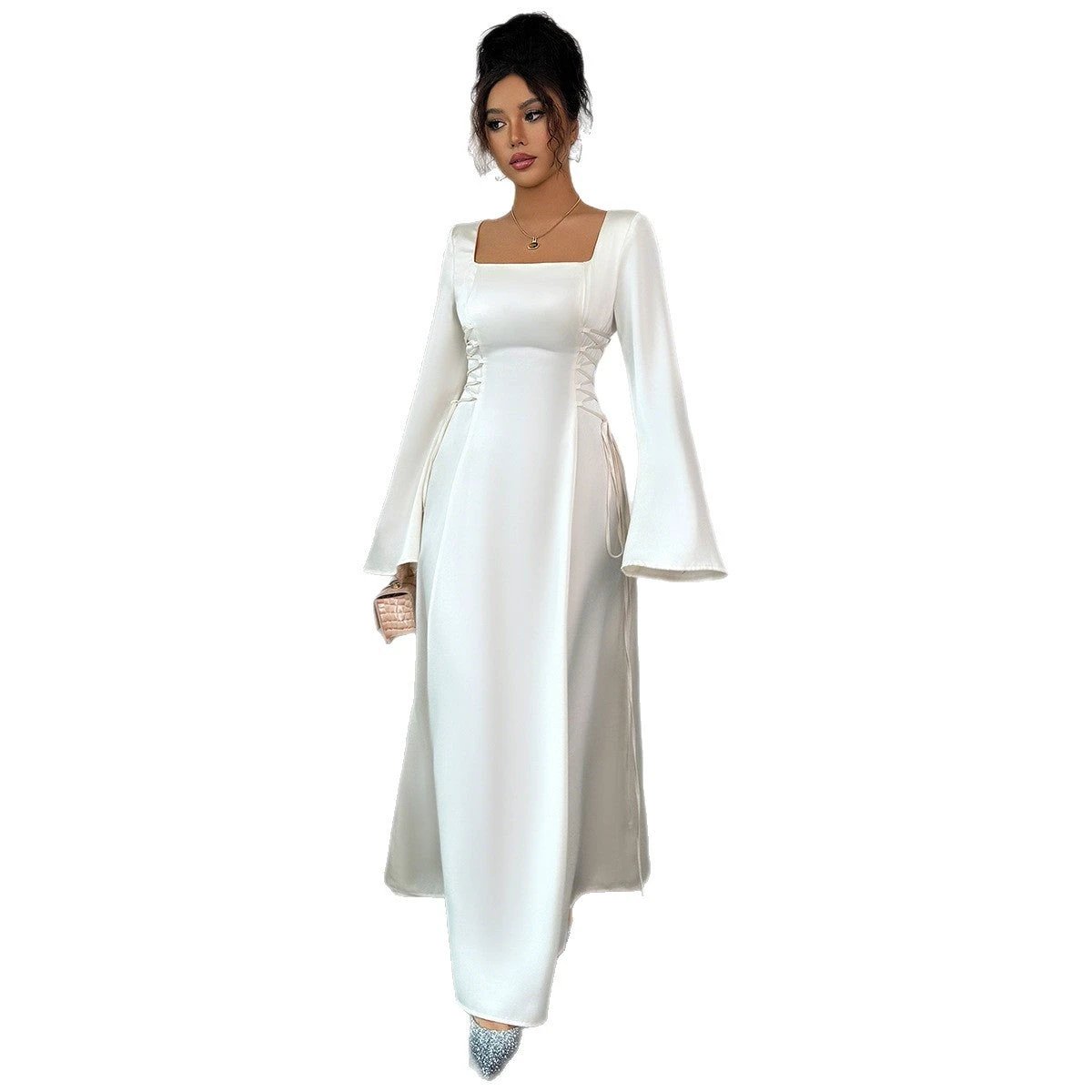 Elegant Solid Color Long Sleeve Dress Women's Clothing by GJG Denim