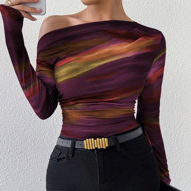 Print Long Sleeve T-Shirt Graphic Tees Women Tops by GJG Denim