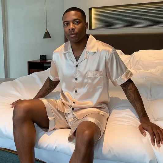 Men's Short-sleeved Cardigan Shorts Pajamas by GJG Denim