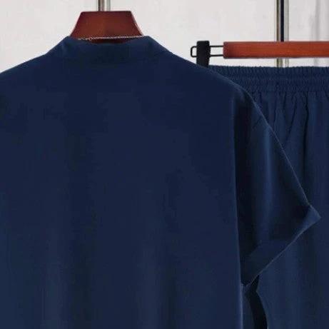 Men's Short Sleeve Stand Collar Shirt Pants Suit by GJG Denim