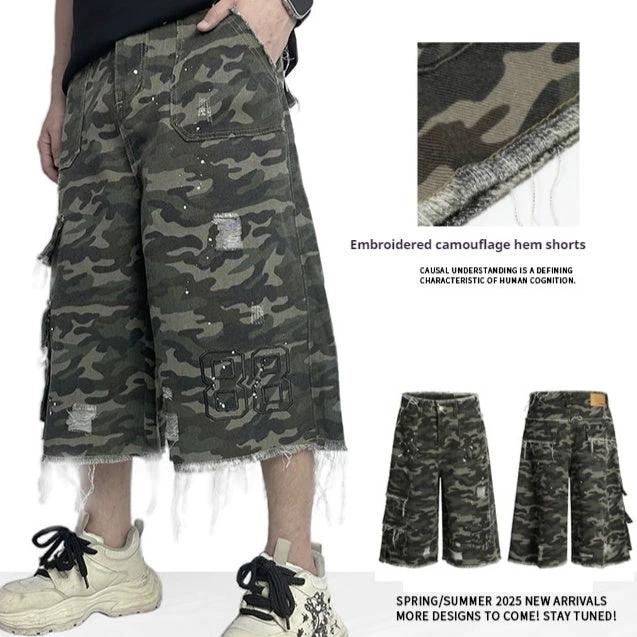 Camouflage Casual Wide Leg Shorts For Men by GJG Denim