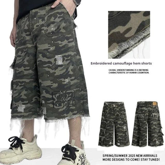 Camouflage Casual Wide Leg Shorts For Men by GJG Denim