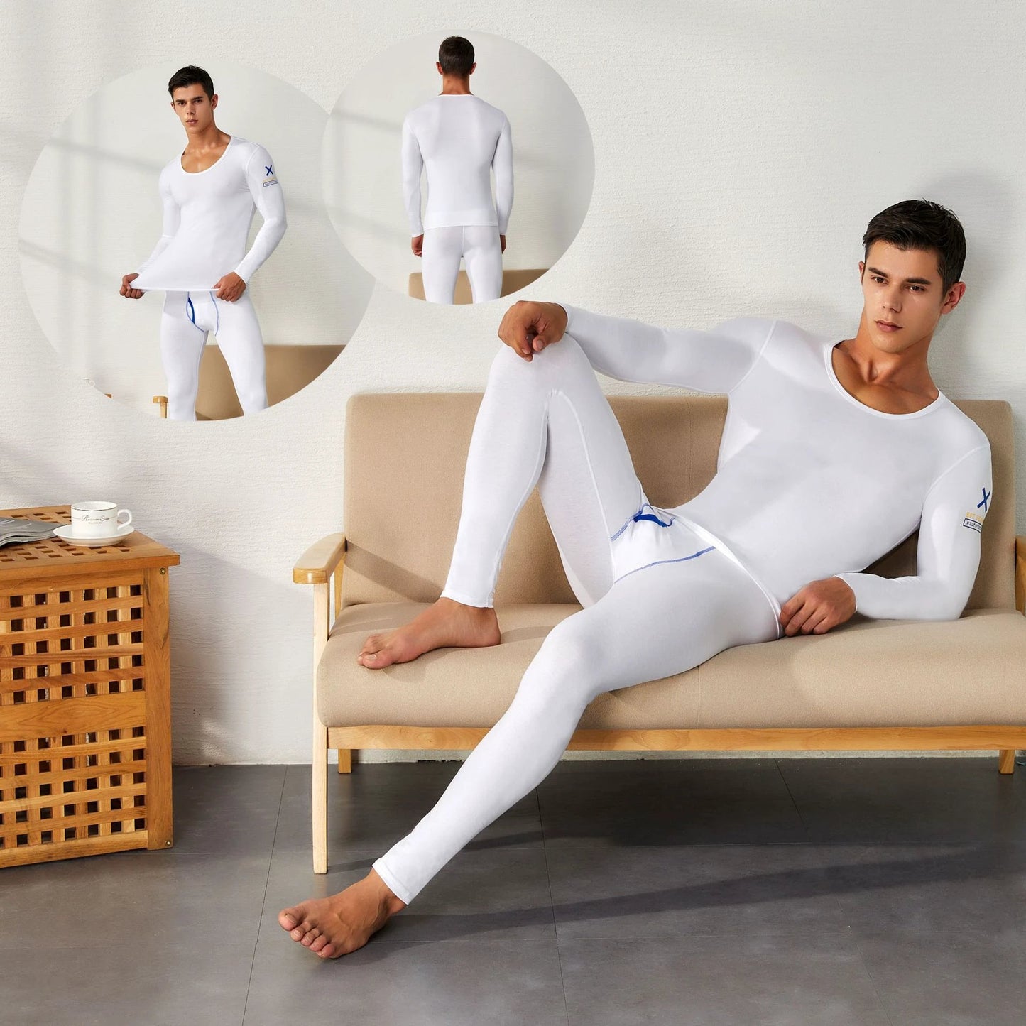 Men's Pure Cotton Thermal Underwear Suit Basic Long Johns by GJG Denim