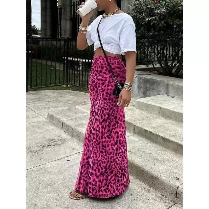 Leopard Print Women's High Waist Elegant Graceful Slimming Skirt by GJG Denim