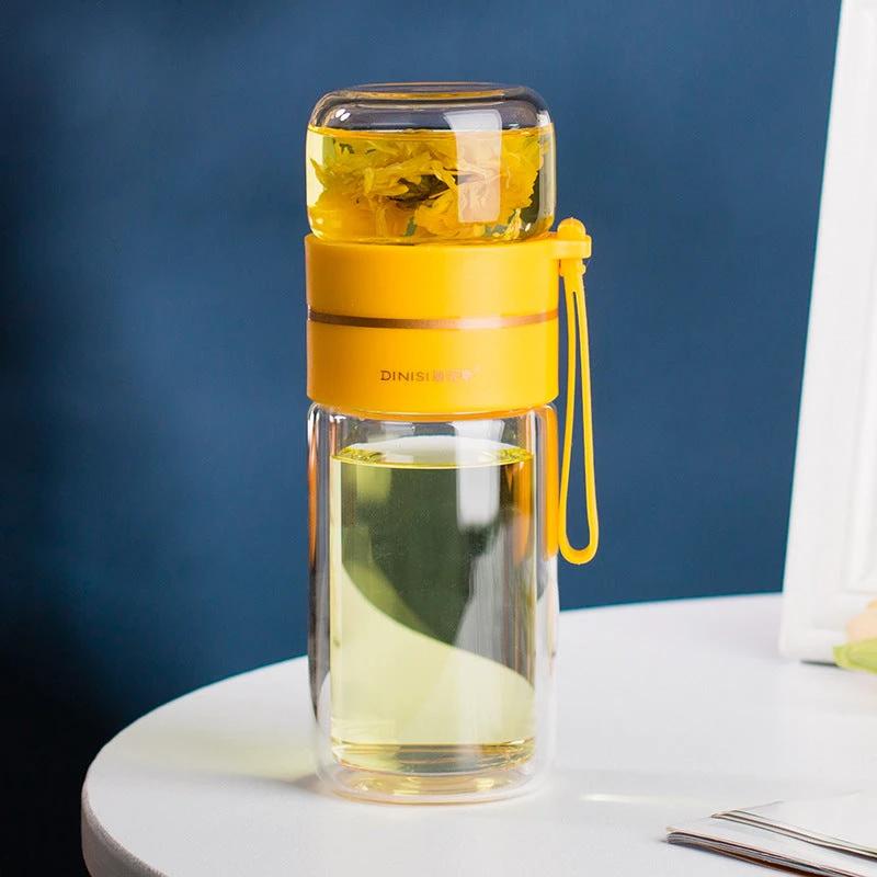 Glass Water Bottle With Tea Infuser Filter Tea Separation Double Wall Glass Bottle Leakproof by GJG Denim