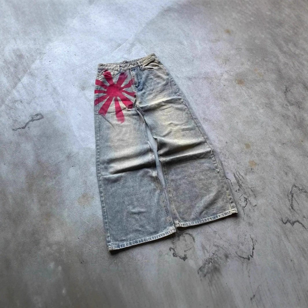 Men's Wide-leg Mopping Denim Jeans by GJG Denim