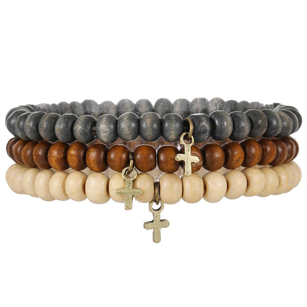 Retro Men's Coconut Wood Multi-Layer Stackable Bracelet Set by GJG Denim