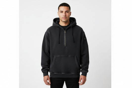 Men's Solid-Color Zip-Up Casual Loose Long-Sleeve Hoodie by GJG Denim