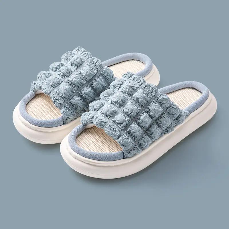 EVA Thick-soled Linen Slippers Women's Mute Soft-soled Slippers by GJG Denim