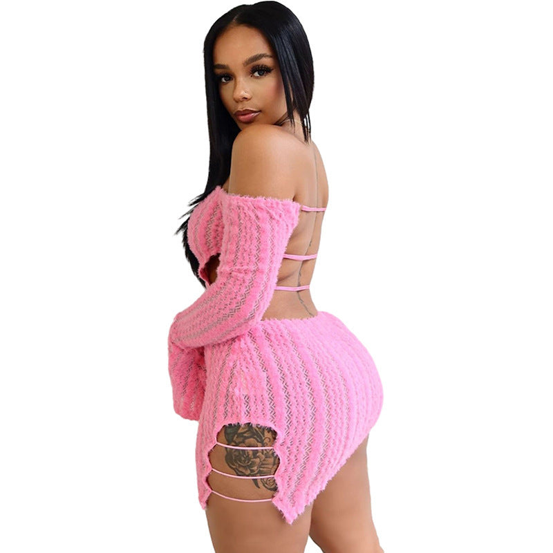 Chest Wrap Hollow Backless High Waist Slit Dress by GJG Denim