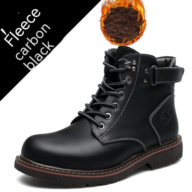 Men's Fleece-lined Martin Boots Casual Mid-top by GJG Denim