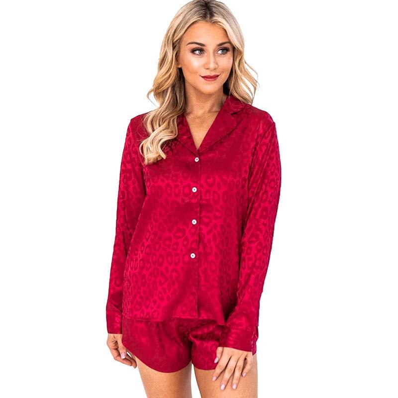 Lapel Long Sleeve Shorts Pajamas For Women by GJG Denim