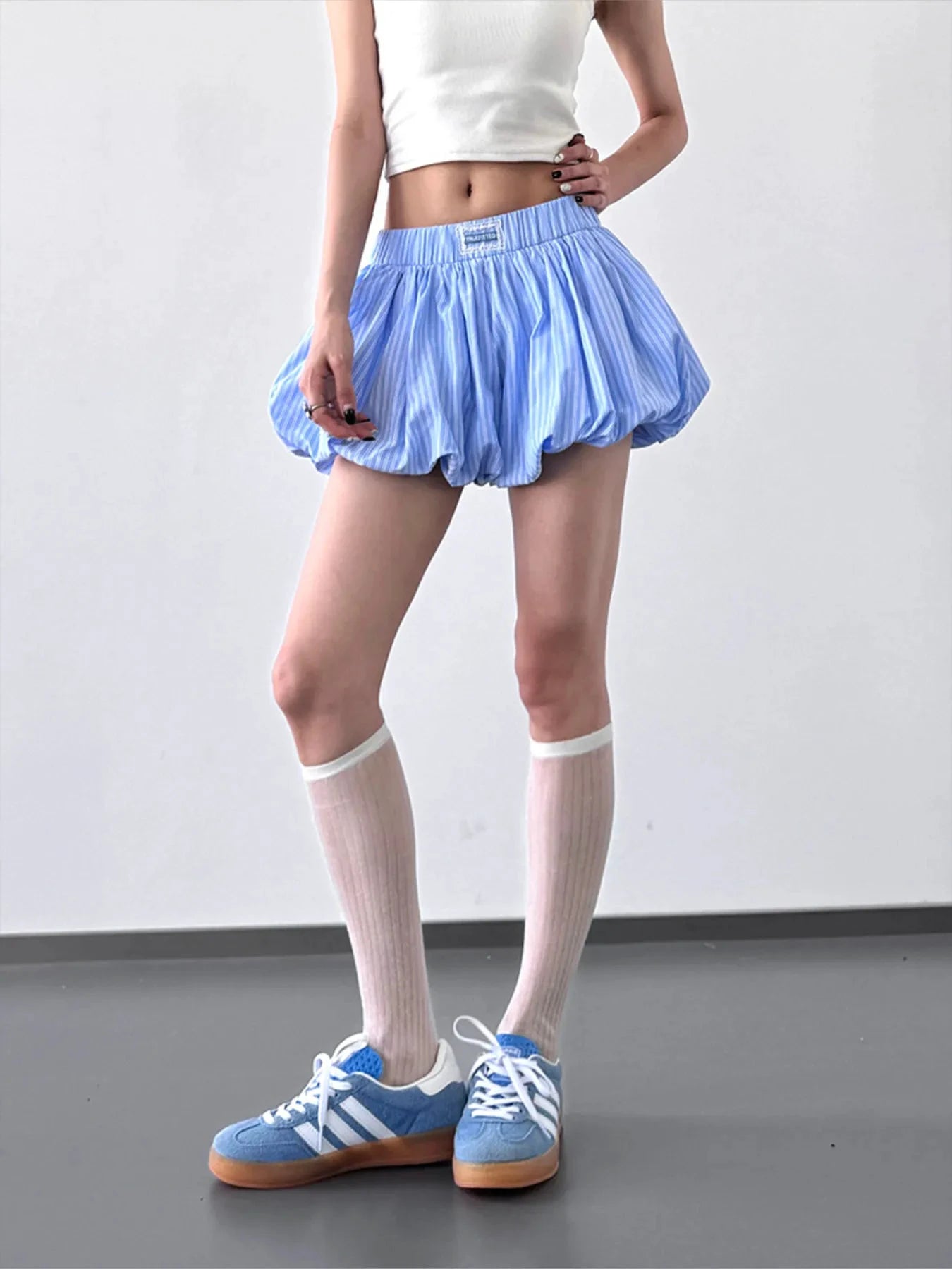 Striped Bubble Hem Casual Shorts by Lady Ros