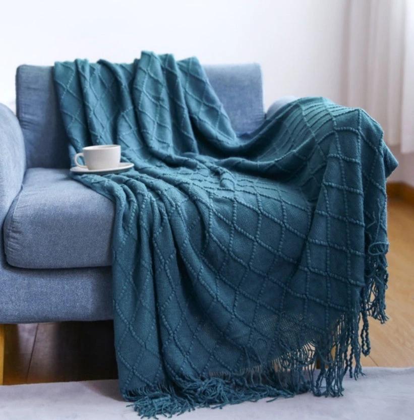 Pure Color Fleece Knitted Sofa Blanket by GJG Denim