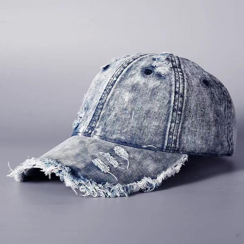 Washed Denim Burr Baseball Cap For Men by GJG Denim