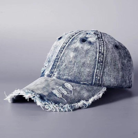 Washed Denim Burr Baseball Cap For Men by GJG Denim