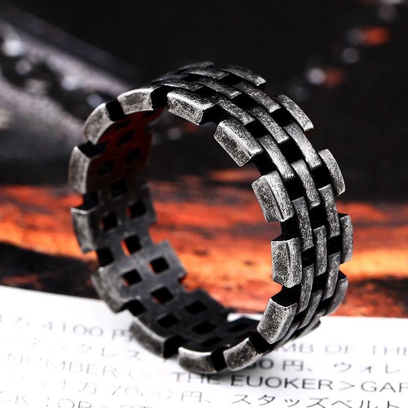 Titanium Steel Simple Hollow Men's Chain Ring by GJG Denim