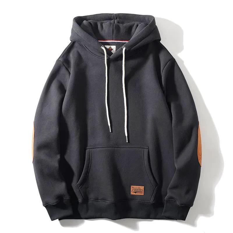 Men's Thick Warm Affixed Cloth Embroidered Hoodies by GJG Denim