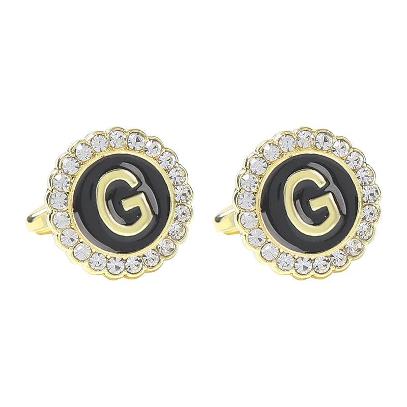 Round Diamond-like Cufflinks for Men 26 Letters by GJG Denim