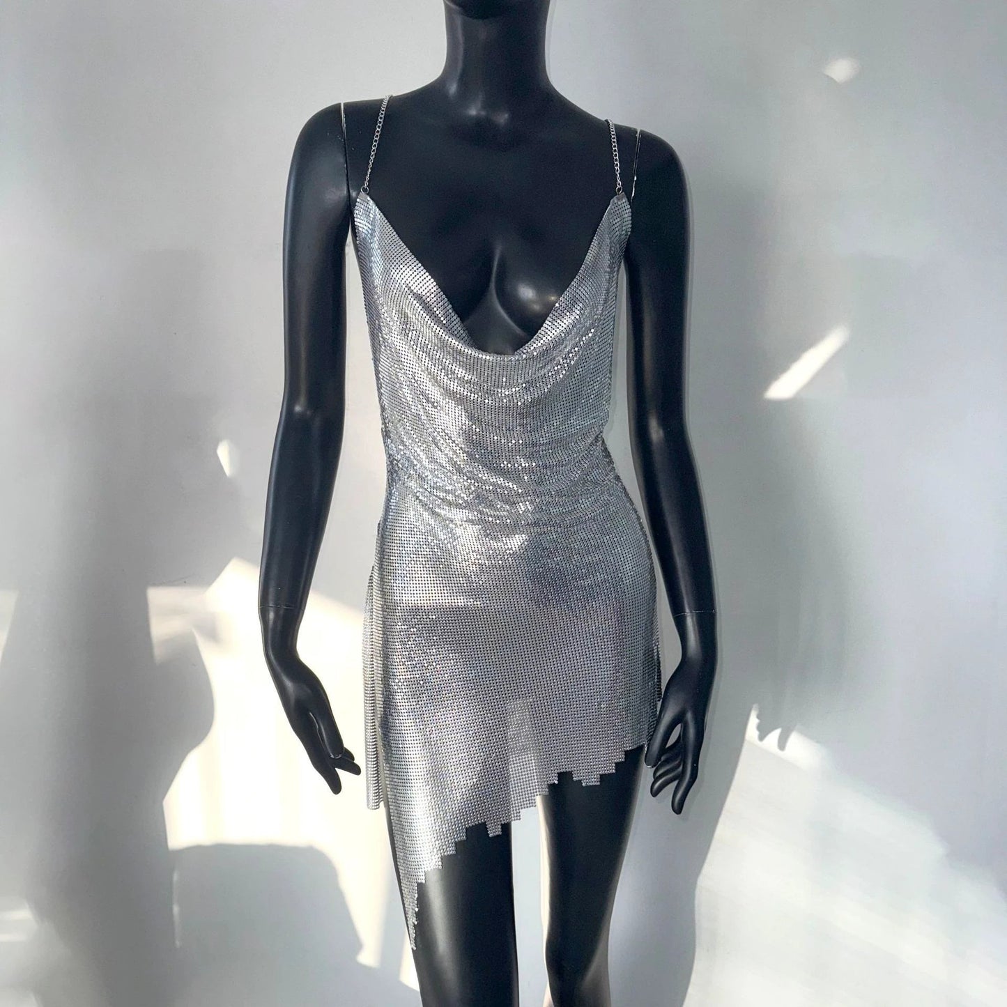 Metal Sequins Short Halter Spaghetti Straps Dress by GJG Denim