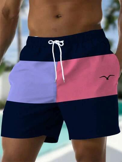 Printed Drawstring Waist Diagonal Pocket Casual Shorts For Men by GJG Denim