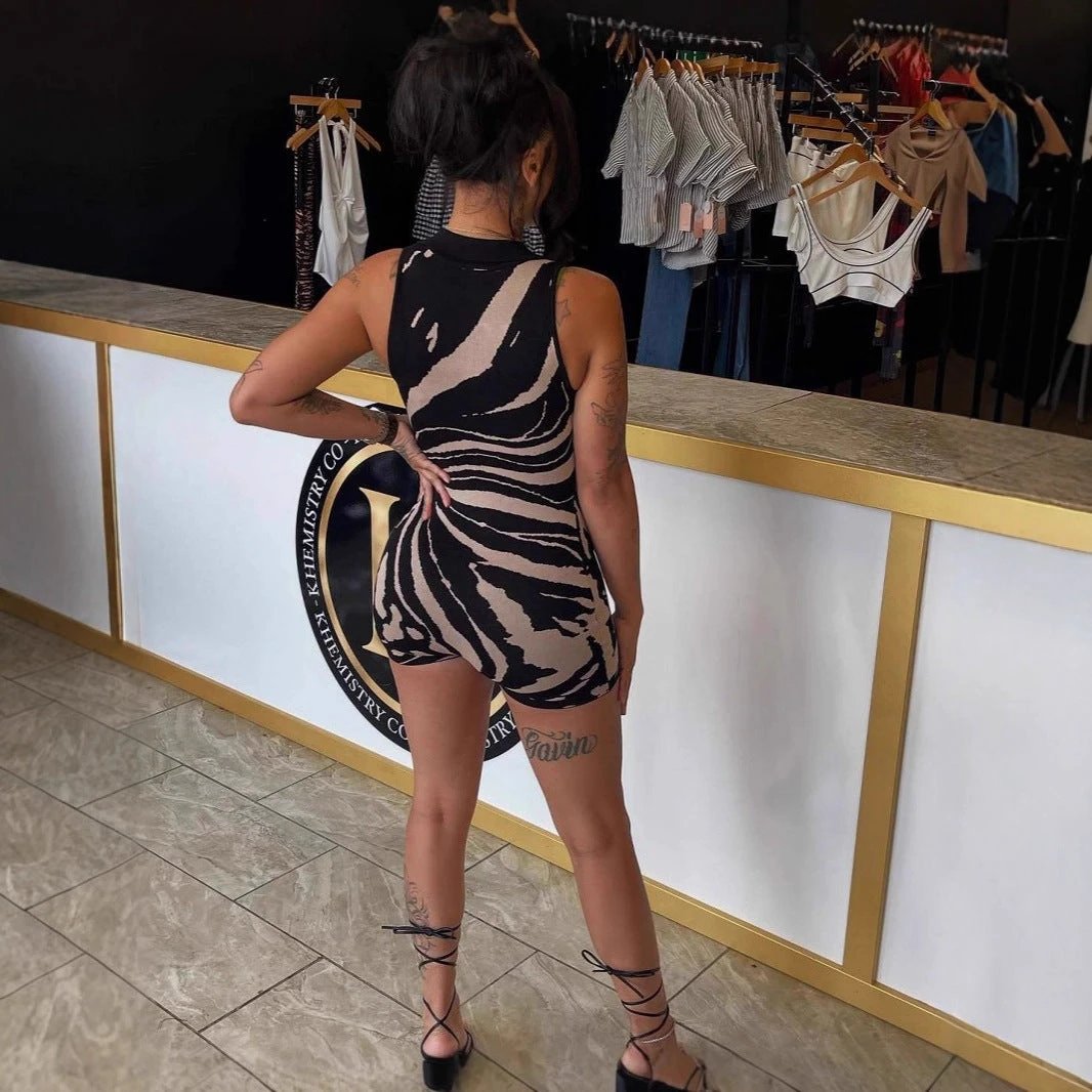 Fashionable Striped Romper With A Half-zip Front And Collar by GJG Denim