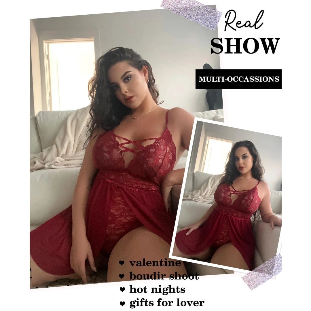 Plus Size Babydoll Womens Snap Crotch Lingerie V NeckLace Nighty Sleepwear Womenswear Comfort BasicMinimalist Spaghetti Strap Lingerie For Women Nightgown by GJG Denim
