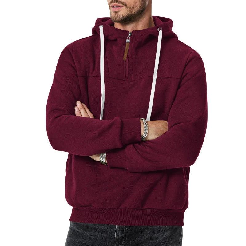 Men's Heavy Fleece-lined Half-zip Sporty Casual Hooded Sweatshirt by GJG Denim