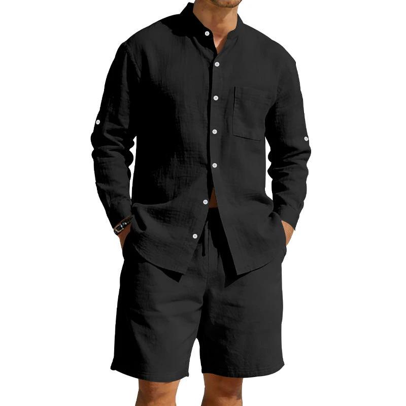 Men's Casual Linen Shirt And Shorts Set by GJG Denim