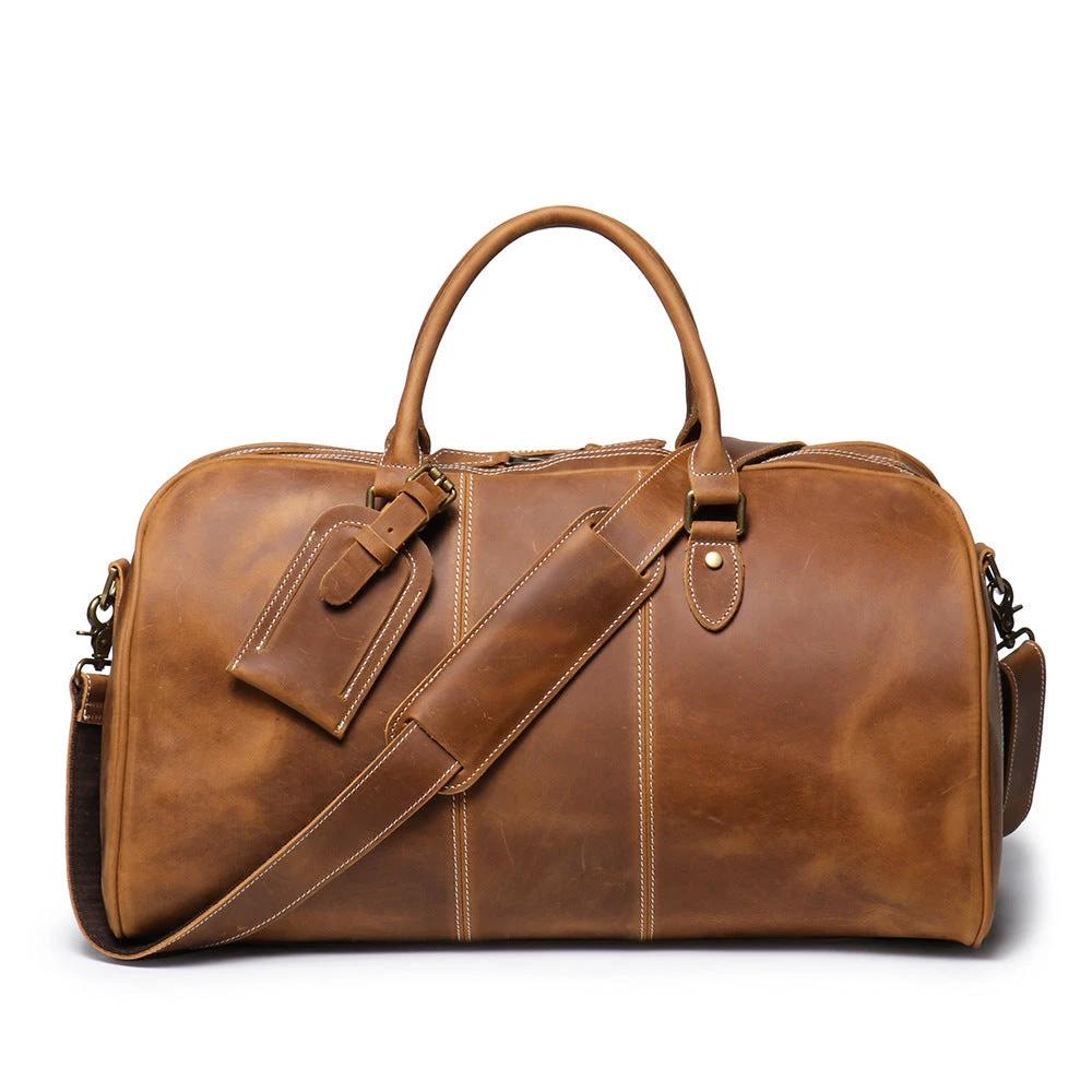 Retro Men's Genuine Leather Portable Travel Bag by GJG Denim