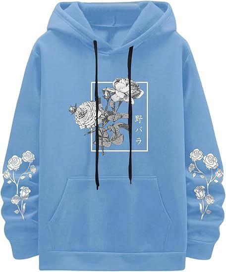 Men's Rose Print Casual Hooded Sweater by GJG Denim